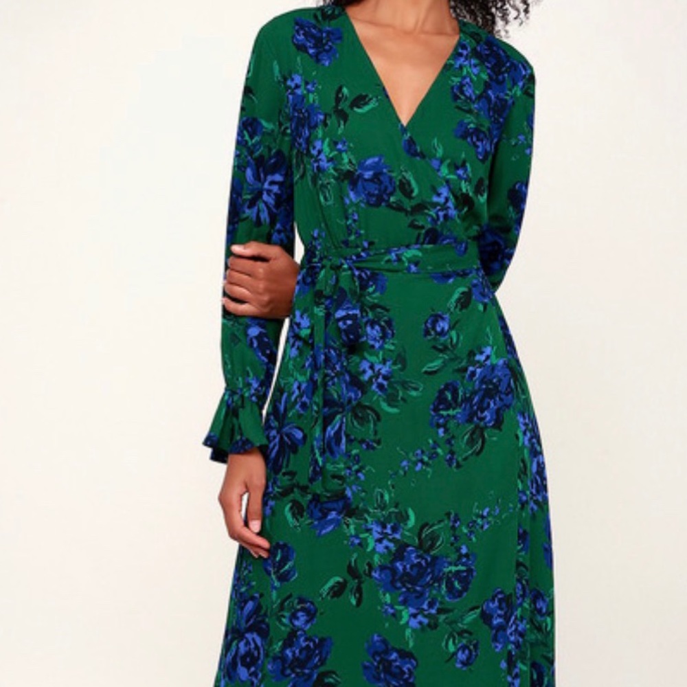 Green Floral Wrap Dress